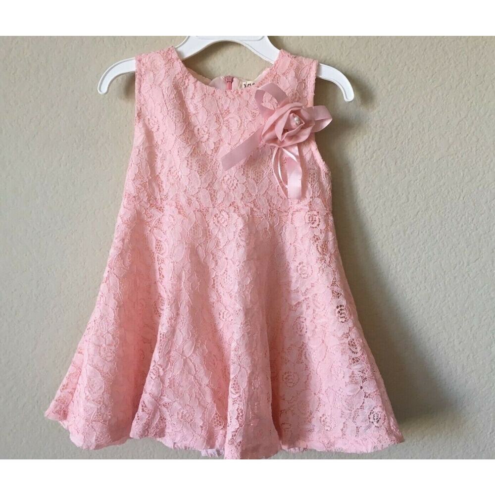 Xirubaby Blush Pink Rose Pearl Floral Lace Overlay Sleeveless Dress Size 18M